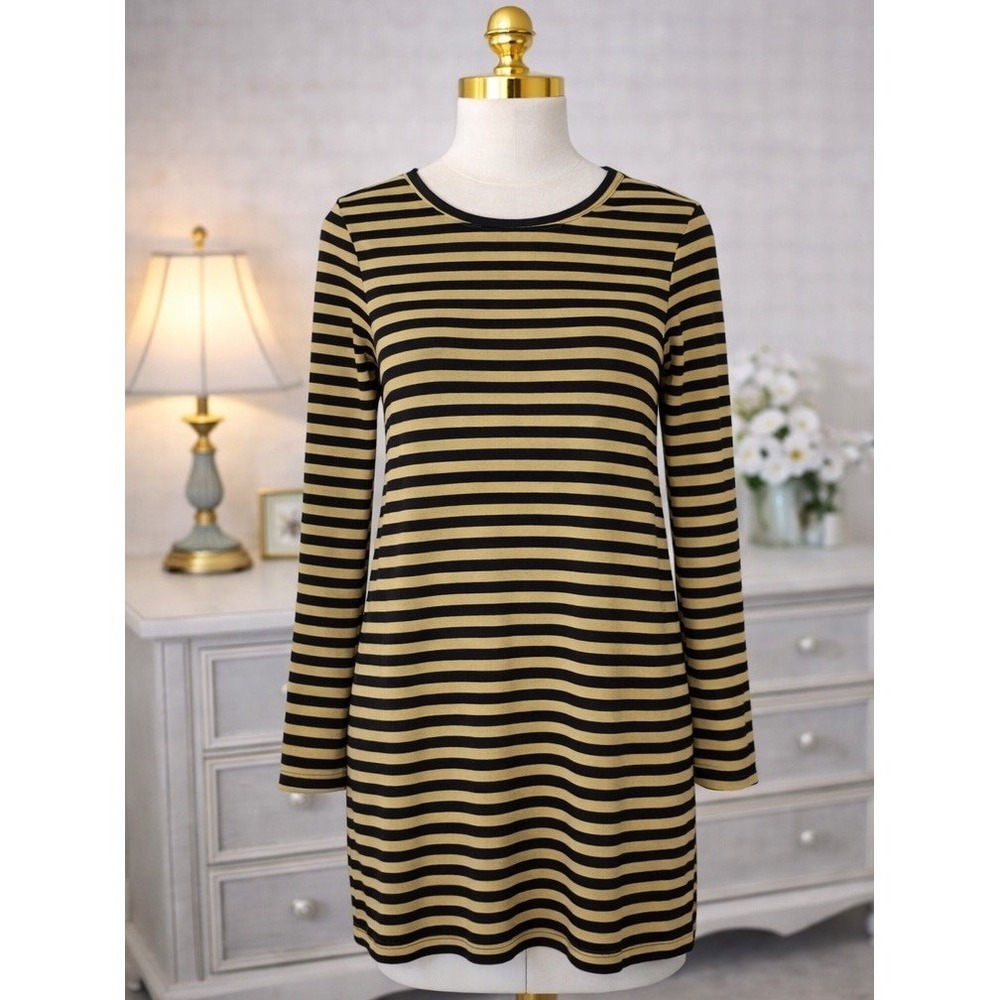 Toad &‎ Co. Organic Cotton T-shirt Knit Dress Size XS Navy Tan Striped Pockets